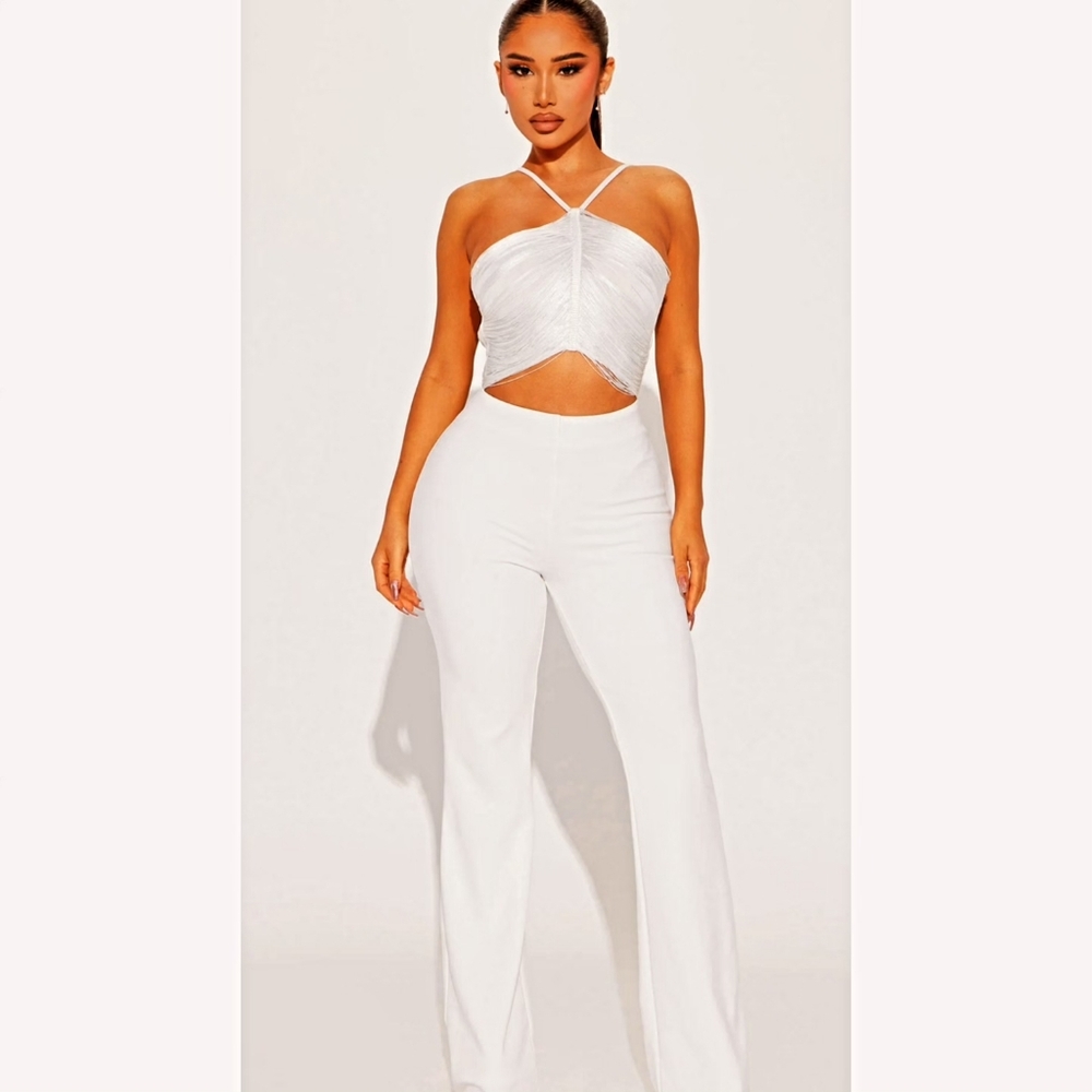 Fashion Nova White Straight Leg Jumpsuit